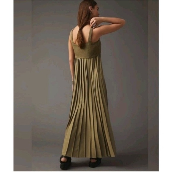 NWT Anthropologie Mare Mare Green Pleated Maxi Dress Olive Green Size XL - Picture 2 of 12